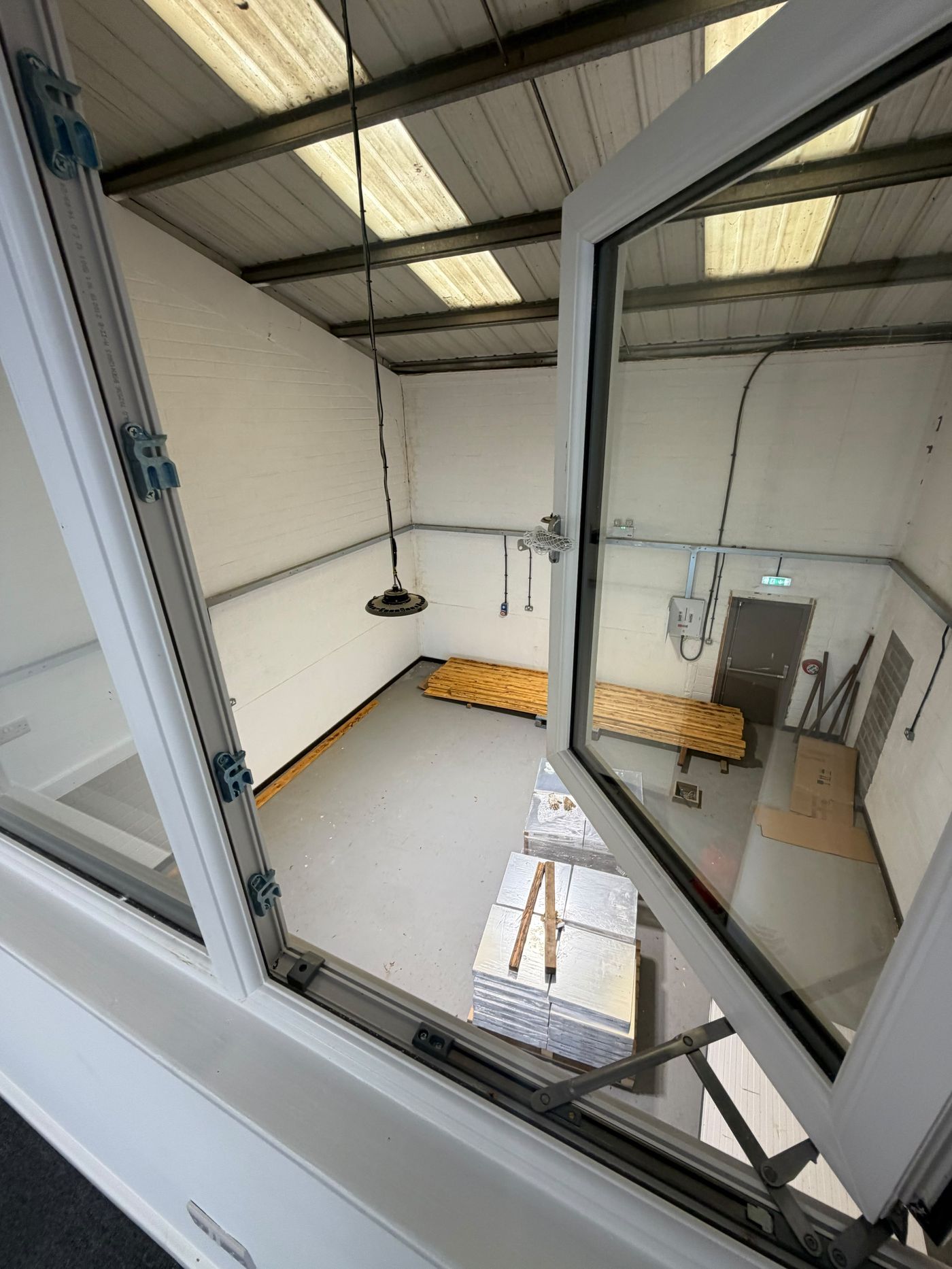 Ground-floor warehouse viewed from the first-floor office window