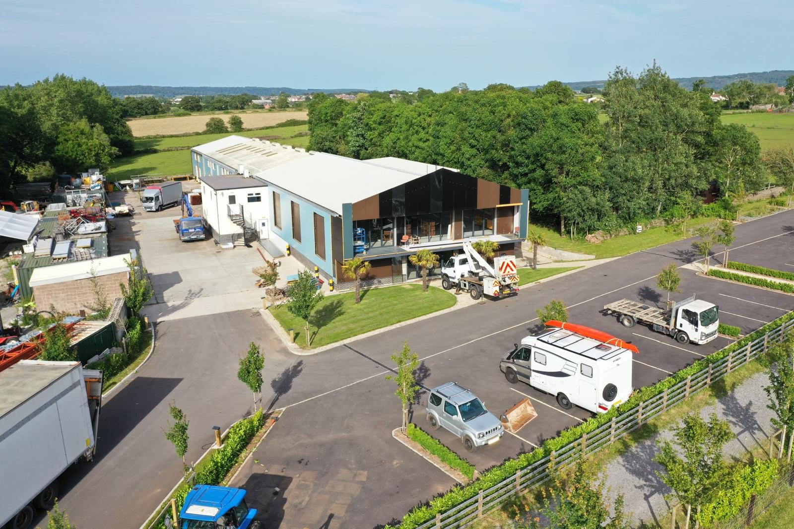 Aerial view of the West End Enterprise gated industrial estate in Nailsea, Somerset